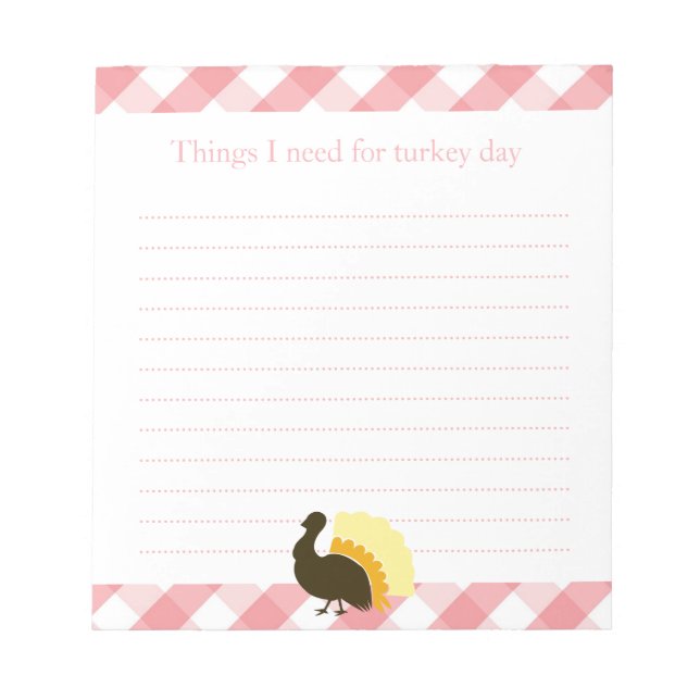 Thanksgiving turkey pink gingham shopping list notepad (Front)