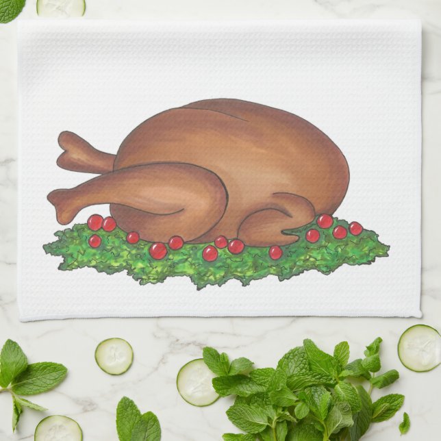 Thanksgiving Turkey Platter Christmas Holiday Food Tea Towel (Folded)