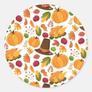 Thanksgiving Turkey Pumpkin Fall Pattern Classic Round Sticker