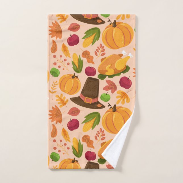 Thanksgiving Turkey Pumpkin Fall Pattern Hand Towel (Hand Towel)