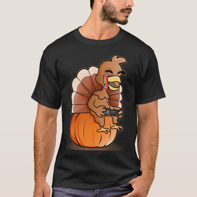 Thanksgiving Turkey Pumpkin Gamer Thanksgiving T-Shirt (Front)