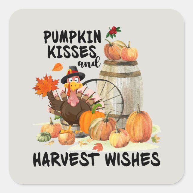 Thanksgiving turkey pumpkin kisses Harvest  Square Sticker (Front)