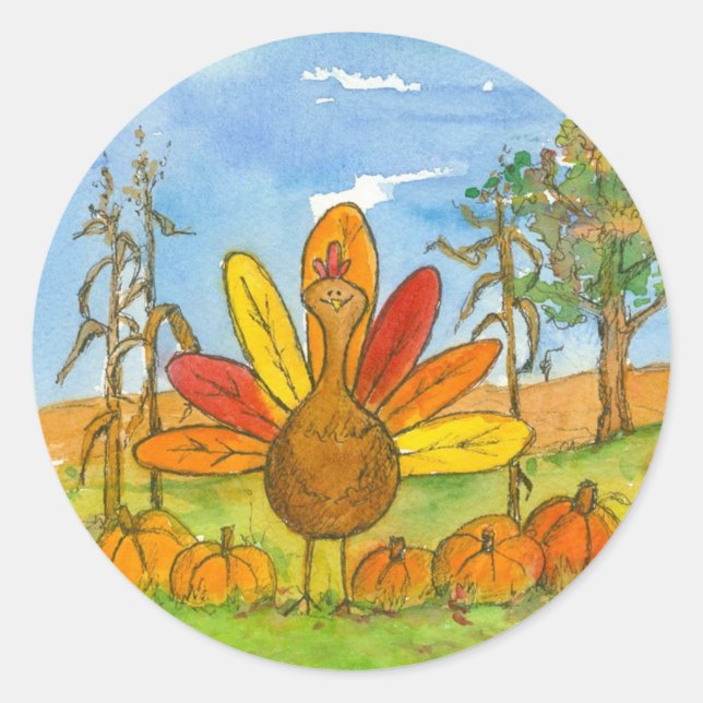 Thanksgiving Turkey Pumpkin Patch Classic Round Sticker (Front)
