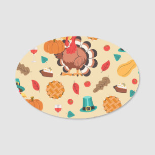 Thanksgiving Turkey Pumpkin Pie Pattern Name Tag