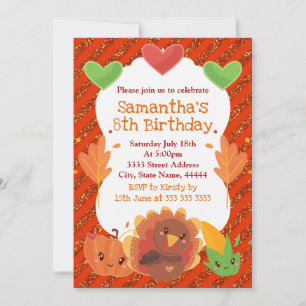 Thanksgiving Turkey Pumpkin Sweetcorn Birthday Invitation
