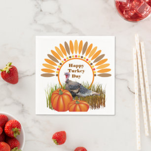 Thanksgiving Turkey Pumpkins Holiday Napkin