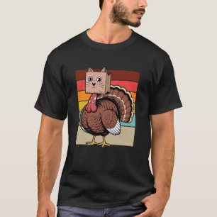 Thanksgiving Turkey Retro Cat Kitten Fall Autumn M T-Shirt