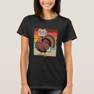 Thanksgiving Turkey Retro Cat Kitten Fall Autumn M T-Shirt