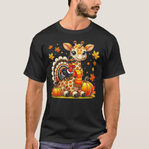 Thanksgiving Turkey Riding Giraffe With Fall Pumpk T-Shirt