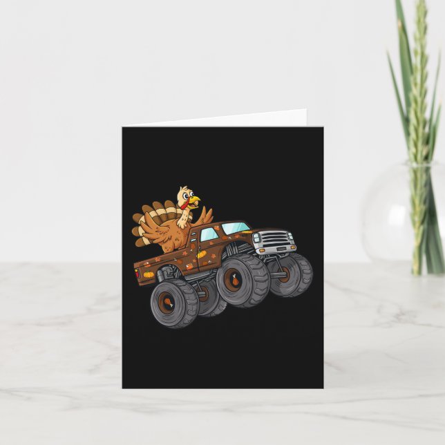 Thanksgiving Turkey Riding Monster Truck Boys Kids Card (Front)