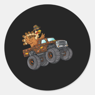 Thanksgiving Turkey Riding Monster Truck Boys Kids Classic Round Sticker
