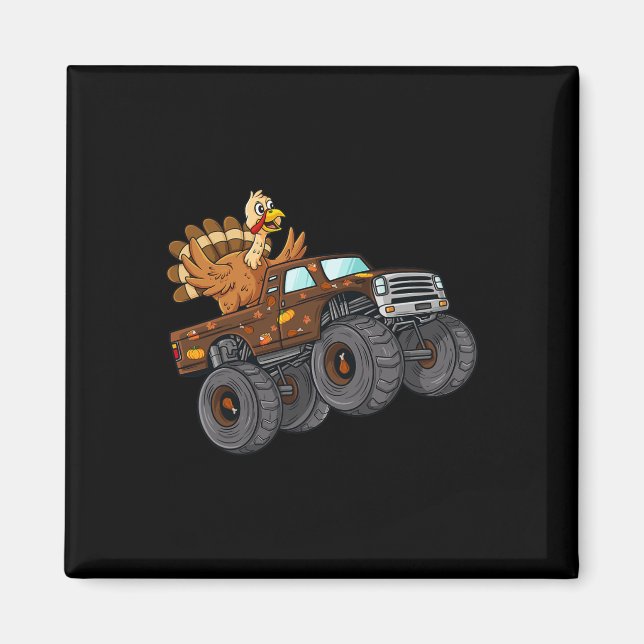 Thanksgiving Turkey Riding Monster Truck Boys Kids Magnet (Front)