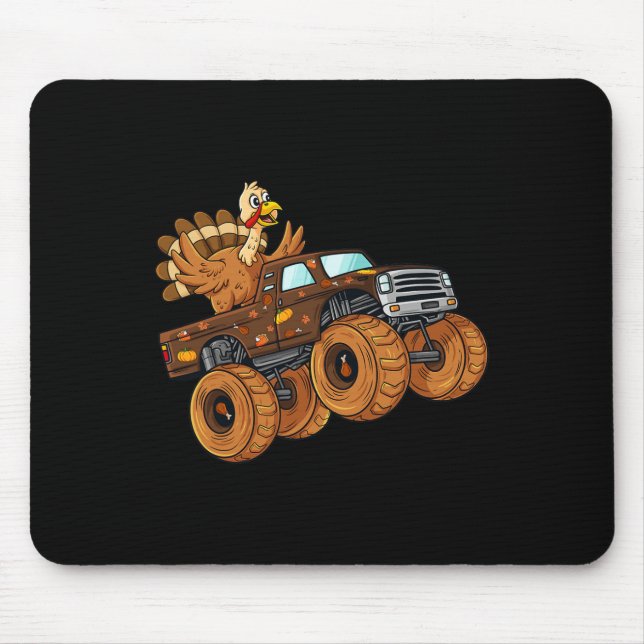 Thanksgiving Turkey Riding Monster Truck Boys Kids Mouse Pad (Front)