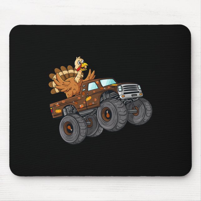 Thanksgiving Turkey Riding Monster Truck Boys Kids Mouse Pad (Front)