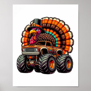 Thanksgiving Turkey Riding Monster Truck Boys Kids Poster