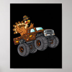 Thanksgiving Turkey Riding Monster Truck Boys Kids Poster