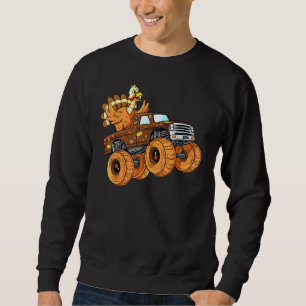 Thanksgiving Turkey Riding Monster Truck Boys Kids Sweatshirt