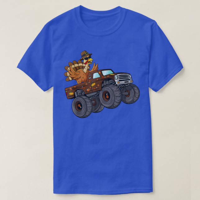 Thanksgiving Turkey Riding Monster Truck Boys Kids T-Shirt (Design Front)