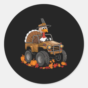 Thanksgiving Turkey Riding Monster Truck Fall Boys Classic Round Sticker