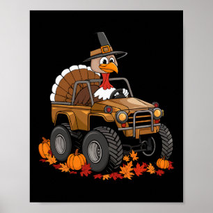 Thanksgiving Turkey Riding Monster Truck Fall Boys Poster