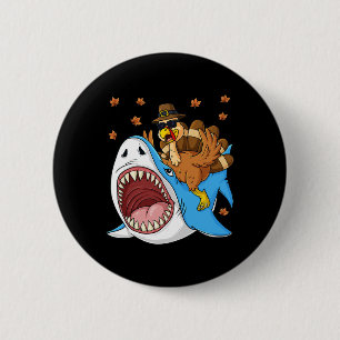 Thanksgiving Turkey Riding Shark Fun Toddler Boys 6 Cm Round Badge