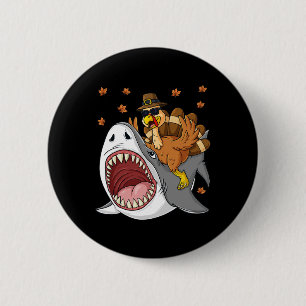 Thanksgiving Turkey Riding Shark Fun Toddler Boys 6 Cm Round Badge