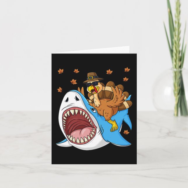 Thanksgiving Turkey Riding Shark Fun Toddler Boys  Card (Front)
