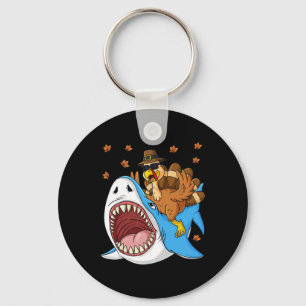 Thanksgiving Turkey Riding Shark Fun Toddler Boys  Key Ring