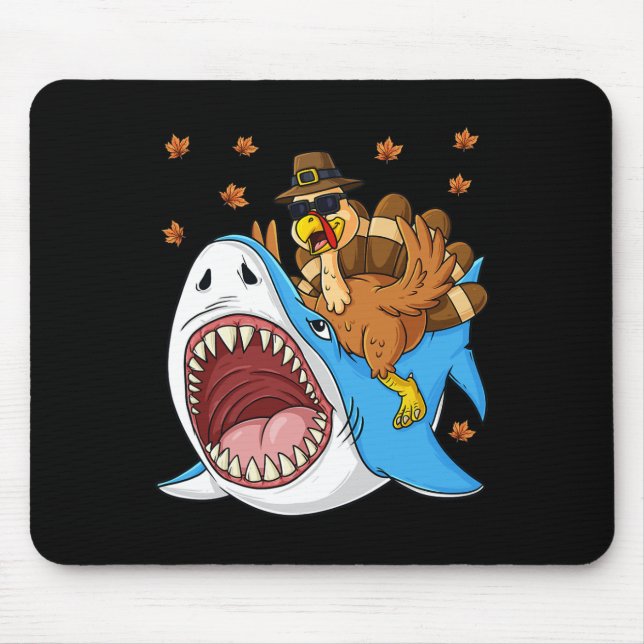 Thanksgiving Turkey Riding Shark Fun Toddler Boys  Mouse Pad (Front)