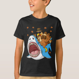 Thanksgiving Turkey Riding Shark Fun Toddler Boys  T-Shirt