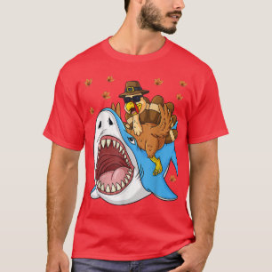 Thanksgiving Turkey Riding Shark Funny Toddler Boy T-Shirt