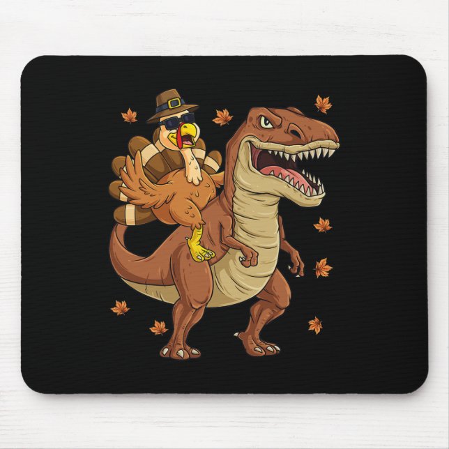 Thanksgiving Turkey Riding T Rex Dinosaur Toddler  Mouse Pad (Front)