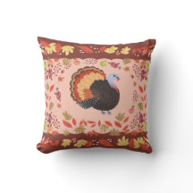 Thanksgiving Turkey Rust and Peach Throw Pillow