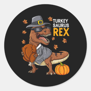 Thanksgiving Turkey Saurus T Rex Pilgrim Dinosaur Classic Round Sticker