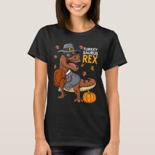 Thanksgiving Turkey Saurus T Rex Pilgrim Dinosaur T-Shirt