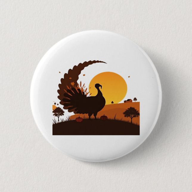Thanksgiving Turkey Silhouette – Sunset Harvest Sc 6 Cm Round Badge (Front)