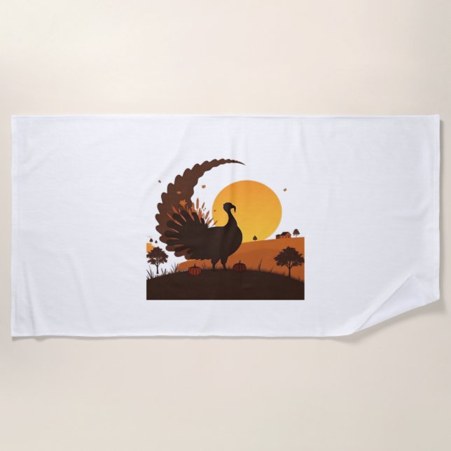 Thanksgiving Turkey Silhouette – Sunset Harvest Sc Beach Towel (Front)