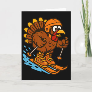 Thanksgiving Turkey Skier Skiing Ski Downhill Card