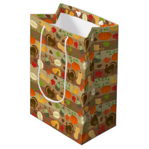 Thanksgiving Turkey Squash Autumn Harvest Pattern Medium Gift Bag