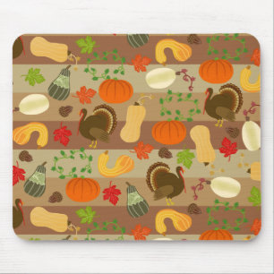 Thanksgiving Turkey Squash Autumn Harvest Pattern Mouse Pad