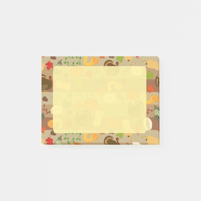 Thanksgiving Turkey Squash Autumn Harvest Pattern Post-it Notes (Front)