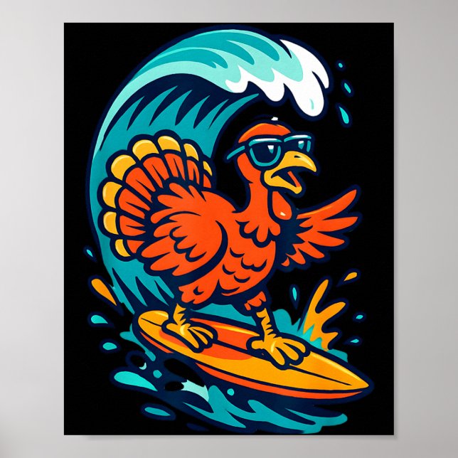 Thanksgiving Turkey Surfer Surfing  Poster (Front)