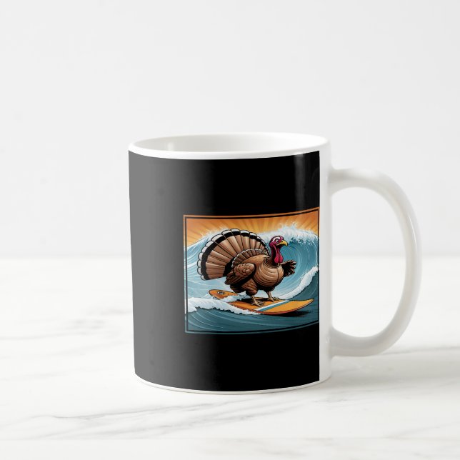 Thanksgiving Turkey Surfing A Wave  Coffee Mug (Right)