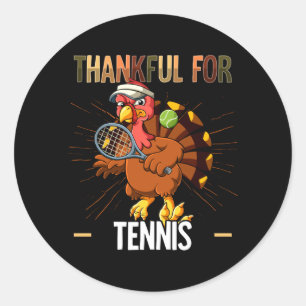 Thanksgiving Turkey Thankful For Tennis Classic Round Sticker