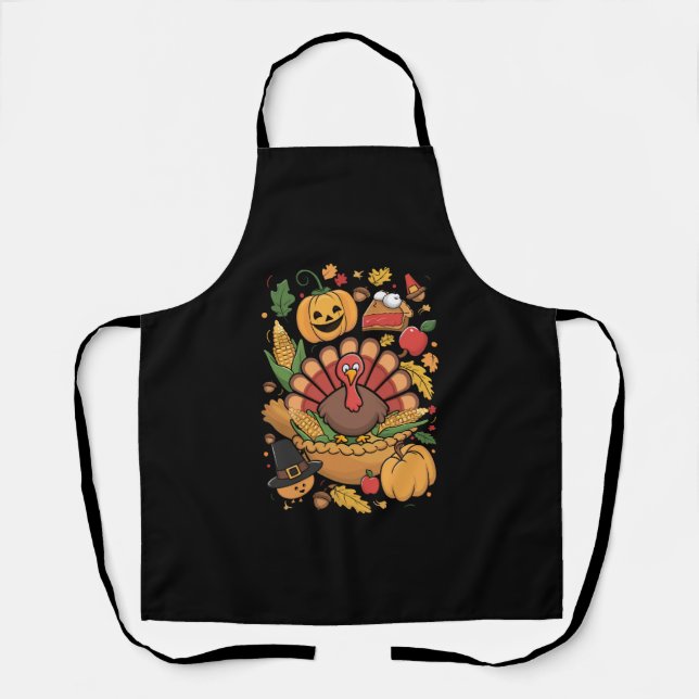 Thanksgiving Turkey Thankful Pie Fall Family Apron (Front)