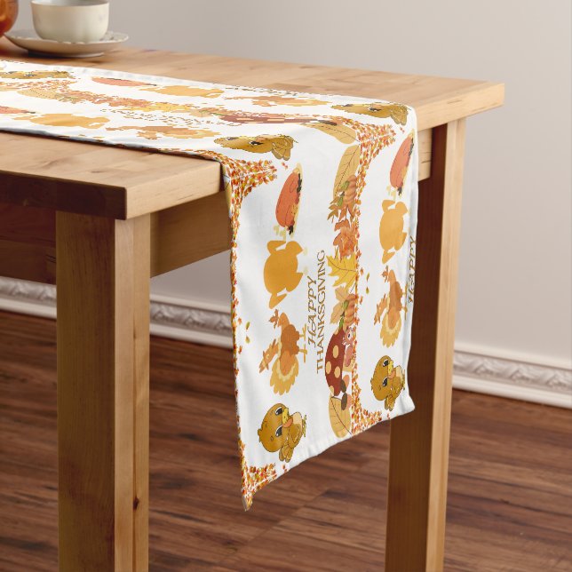 Thanksgiving  Turkey to Dinner mugs Long Table Runner (In Situ)
