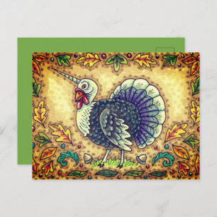 THANKSGIVING TURKEY UNICORN, WHIMSICAL FANTASY,    HOLIDAY POSTCARD