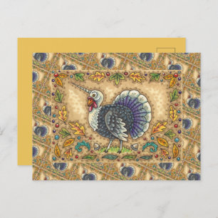 THANKSGIVING TURKEY UNICORN, WHIMSICAL FANTASY,  HOLIDAY POSTCARD
