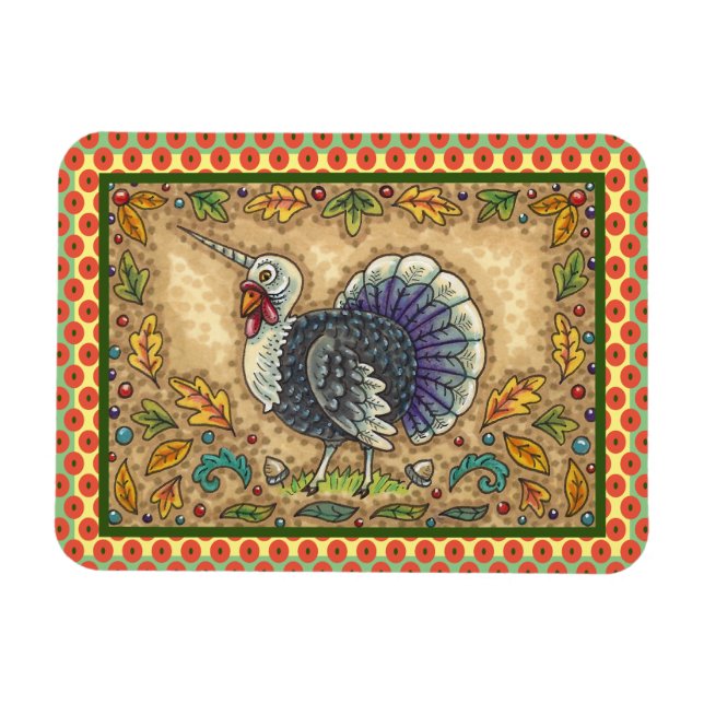 THANKSGIVING TURKEY UNICORN, WHIMSICAL FANTASY MAGNET (Horizontal)