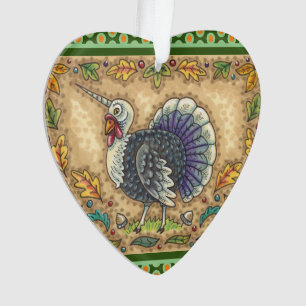 THANKSGIVING TURKEY UNICORN, WHIMSICAL FANTASY ORNAMENT
